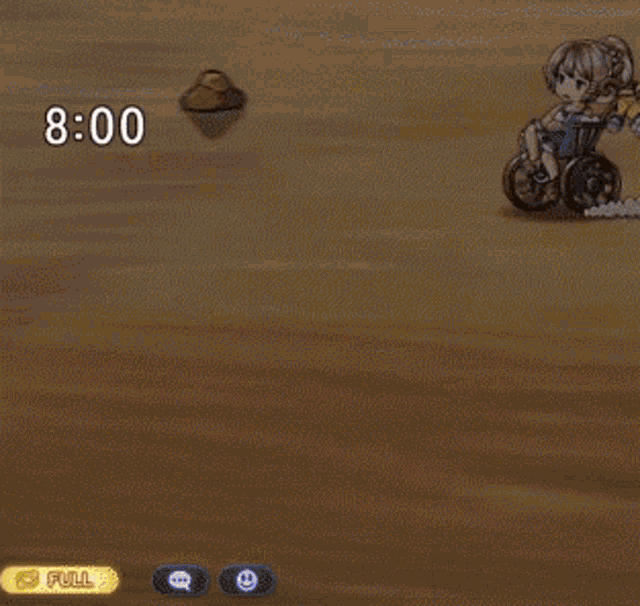 a girl in a wheelchair and a girl on a tank in a video game with the time 8:00