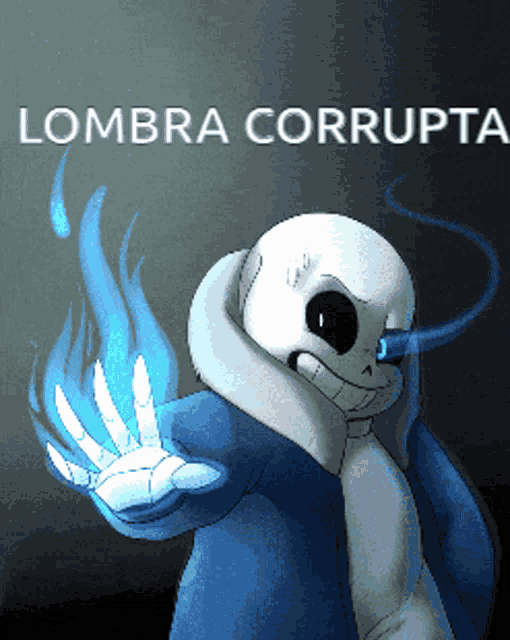 a drawing of sans with the words " lombra corrupta " behind him