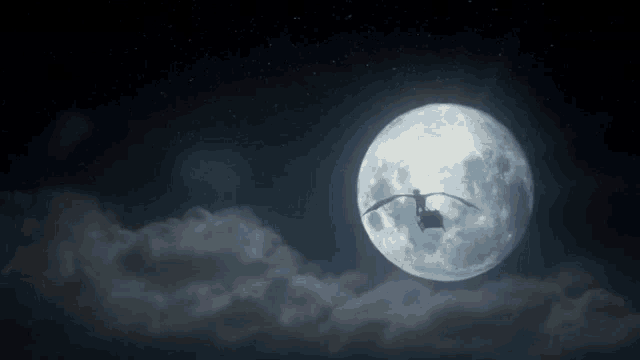 a dragon is flying in the night sky in front of a full moon