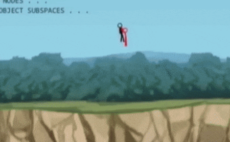 a cartoon of a person flying through the air .