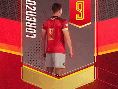 a man in a red jersey with the number 9 on the back