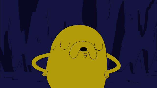 a cartoon character named jake from adventure time is standing in a dark cave