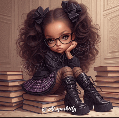 a drawing of a little girl sitting on a pile of books by aisparktify