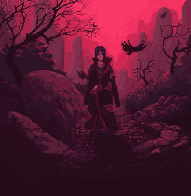 a pixel art illustration of a man holding a sword