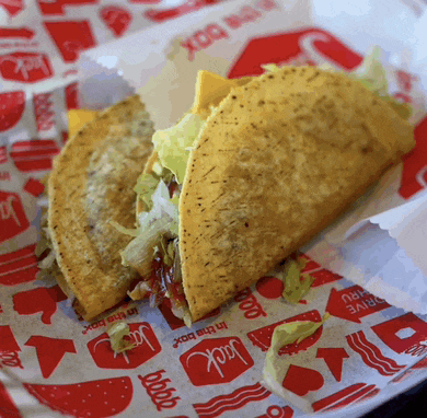 a taco on a paper that says jack