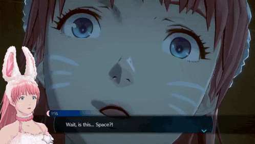 a video game character named iris says wait is this space?