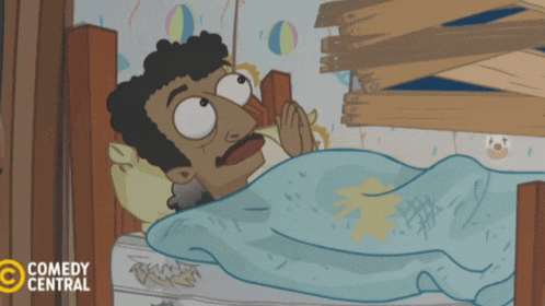 a cartoon of a man laying in a bed with a comedy central logo in the corner
