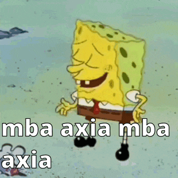 a cartoon of spongebob laughing with the words mba axia mba axia