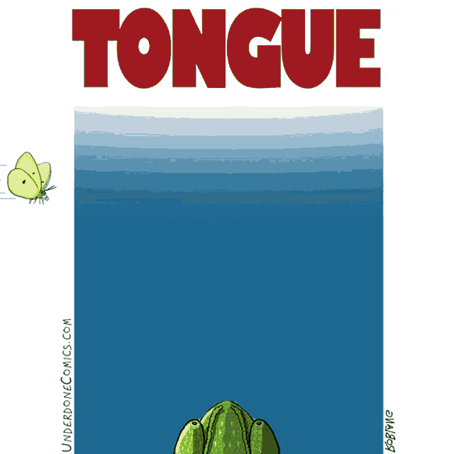 a cartoon of a chameleon with the word tongue on the top