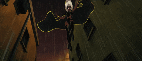 a cartoon of a woman in a black cape