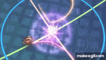 a video game is being played on a computer with a purple and yellow circle in the middle .