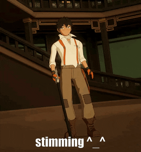 a cartoon character is holding a stick and the word stunning is above him