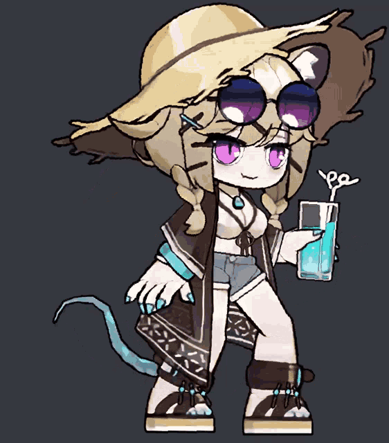 a drawing of a girl wearing a hat and sunglasses