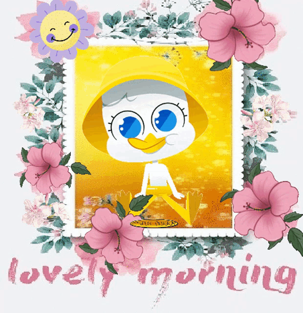 a picture of a cartoon duck with the words lovely morning written below it