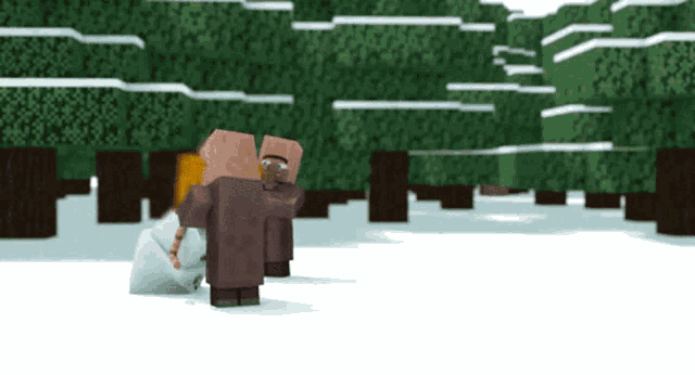 a couple of minecraft characters standing next to each other