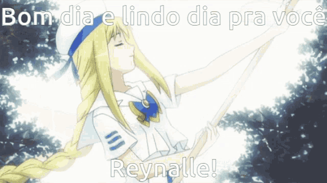 a picture of a girl with the words bom dia e lindo dia pra voce reynalle on the bottom