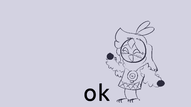 a drawing of a girl with a bird on her head and the word ok .