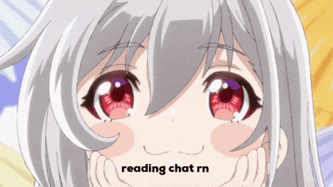 a picture of a girl with red eyes and the words reading chat rn