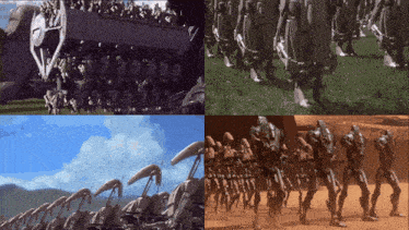 a collage of four pictures shows a group of soldiers