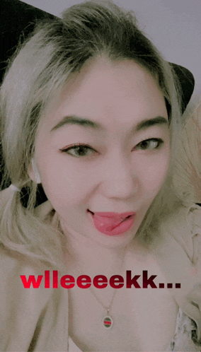a woman sticking her tongue out with the words wileeeekk written on the bottom