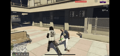 a screenshot of a video game shows a man fighting another man in front of a building with the number 8 on the wall