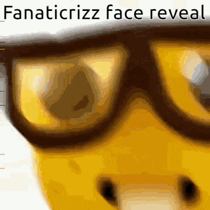a close up of a face with glasses and the words fanaticrizz face reveal below it