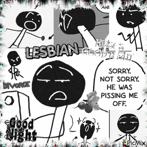 a collage of stick figures with the words lesbian good night on the bottom