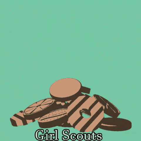 a girl scouts poster with a pile of cookies