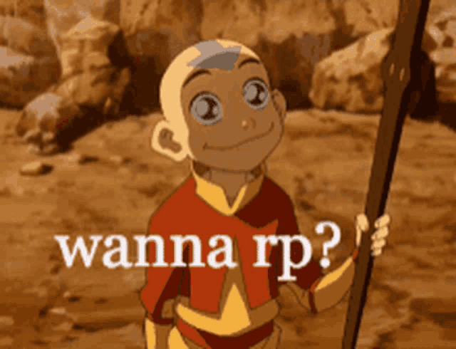 a cartoon character with the words wanna rp written on the bottom