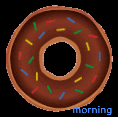 a donut with sprinkles on it and the word morning below it