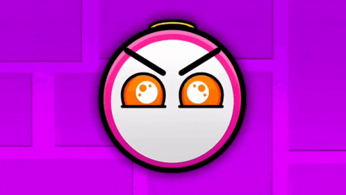 a pink and white smiley face with a purple background