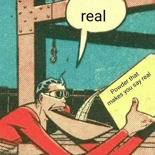 a cartoon of a man reading a book with a speech bubble that says real .