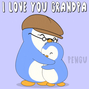 a penguin hugging another penguin with the words " i love you grandpa "