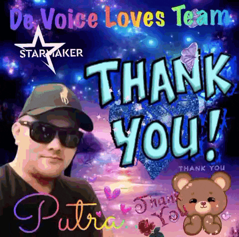 a man wearing sunglasses and a baseball cap is on a thank you card