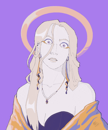 a drawing of a woman with a halo around her head has the year 2012 on the bottom right