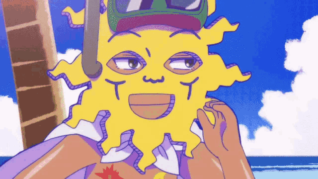 a cartoon drawing of a person with a sun face