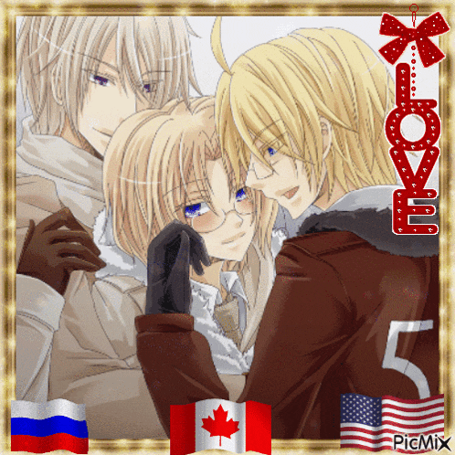 a picture of three anime characters with the word love in the middle