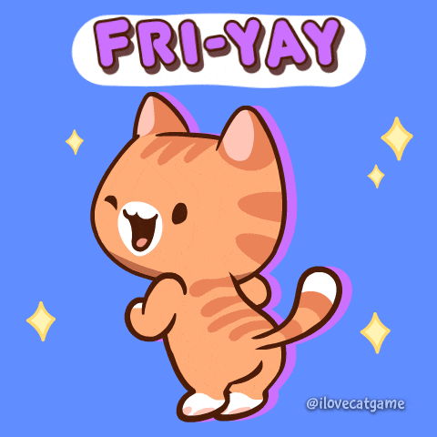 a cartoon of a cat with the words fri- yay above it