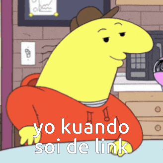 a cartoon character is sitting at a table with the words yo kuando soi de link below him