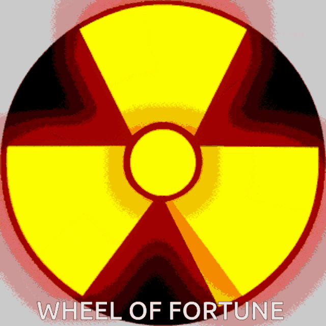 a yellow and red nuclear symbol with the words wheel of fortune underneath it