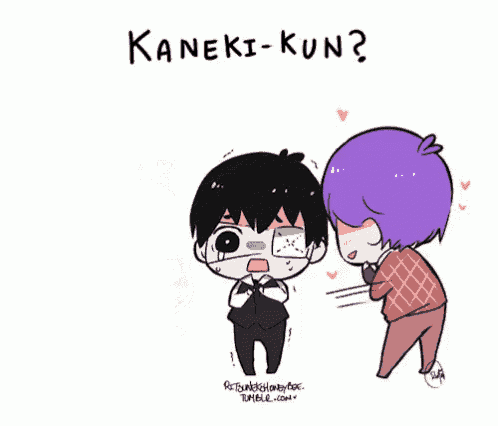 a cartoon drawing of kaneki-kun standing next to another cartoon character
