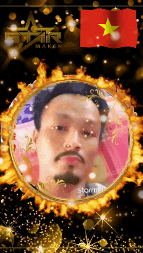 a man 's face is surrounded by flames and the word maker is on the bottom