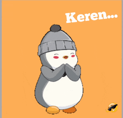 a penguin wearing a hat and bow tie with the words " horeeee keren " below it