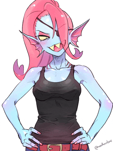 a drawing of a girl with pink hair and blue arms with the hashtag @aoharbre on the bottom
