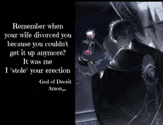 a picture of a man holding an hourglass with a quote from god of deceit amon