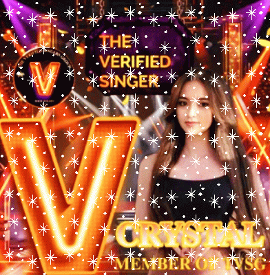 a woman stands in front of a sign that says the verified singer crystal
