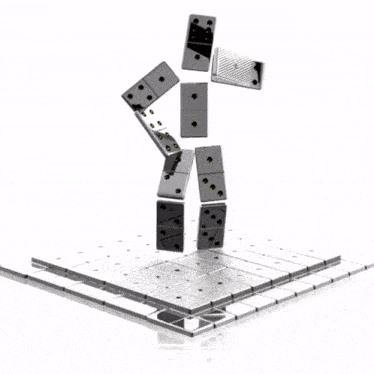 a person made out of dominoes is walking on a board