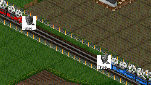 a card that says ' trump nuke ' on it sits on a train track