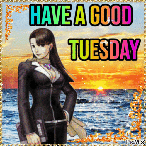 a picture of a woman with the words have a good tuesday written on it