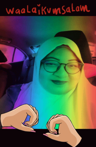a picture of a woman in a car with the words waalaikvmsalam written above her